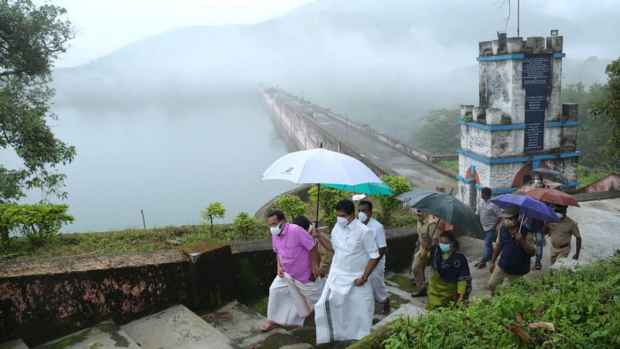Minister for Water Resources Roshy Augustine visit Mullaperiyar dam in Idukki. Credit: PTI Photo