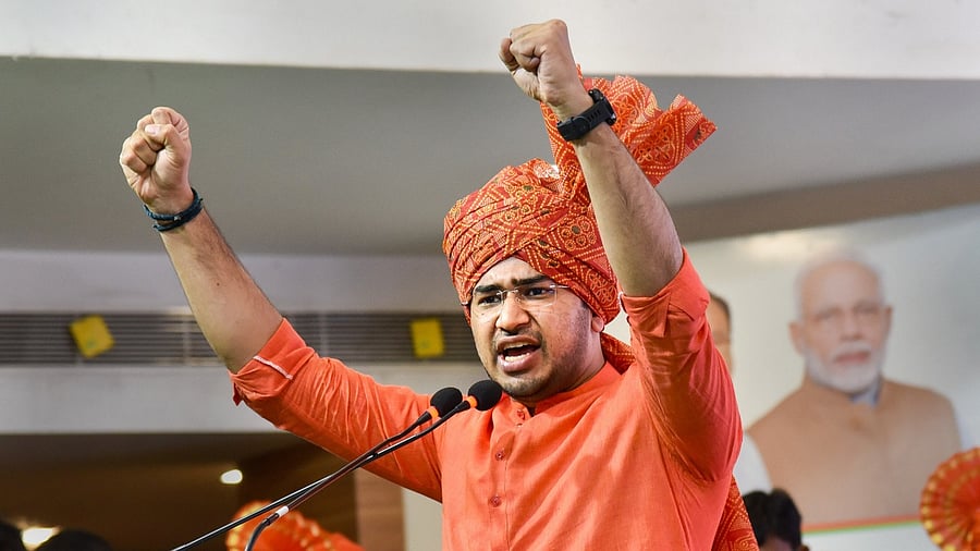 BJP MP and Yuva Morcha chief Tejasvi Surya. Credit: PTI File Photo