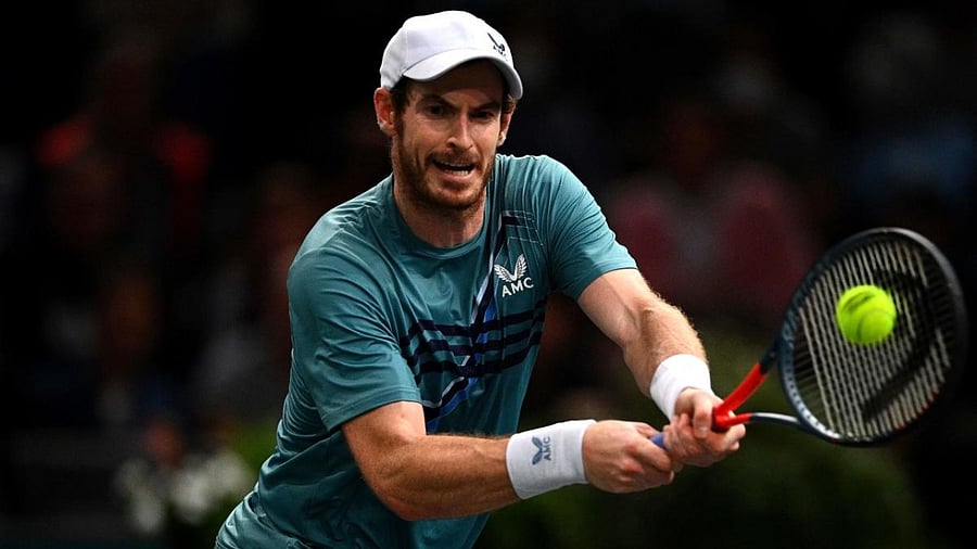 Britain's Andy Murray returns the ball to Germany's Dominik Koepfer during their men's singles tennis match on day one of the ATP Paris Masters at The AccorHotels Arena in Paris. Credit: AFP Photo