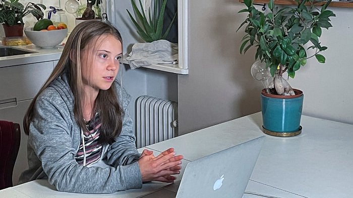 Climate activist Greta Thunberg speaks during an interview at her home in Stockholm. Credit: Reuters Photo