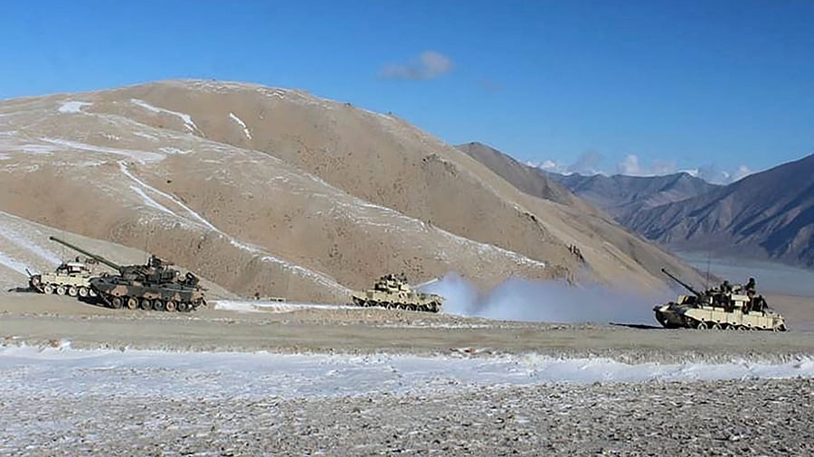 People Liberation Army (PLA) soldiers and tanks during military disengagement along the Line of Actual Control. Credit: AFP Photo