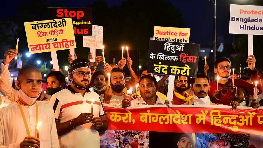 Candle light procession in Allahabad against the communal violence in Bangladesh against Hindus. Credit: AFP File Photo