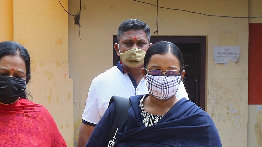 Swapna Suresh walks out of jail in Thiruvananthapuram. Credit: PTI Photo