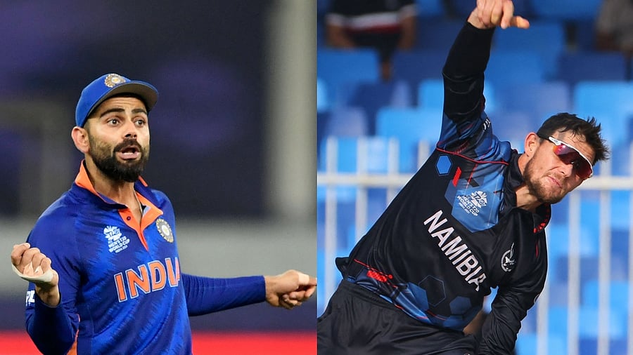 India skipper Virat Kohli (L) and Namibia skipper Gerhard Erasmus. Credit: AFP File Photos