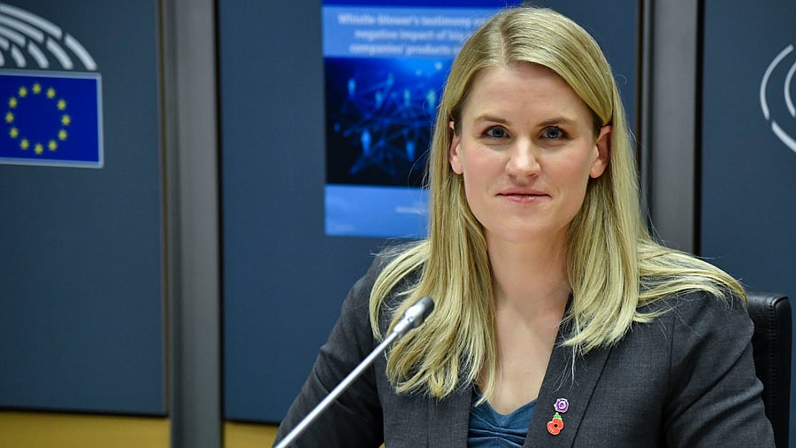 Facebook whistleblower Frances Haugen speaks to MEP's at the European Parliament in Brussels. Credit: AP Photo