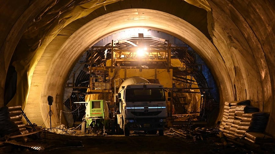 A general view of the Sela tunnel is pictured that is under construction near Sela Pass, which will lead to Tawang near the Line of Actual Control (LAC), neighbouring China, in Arunachal Pradesh. Credit: AFP Photo