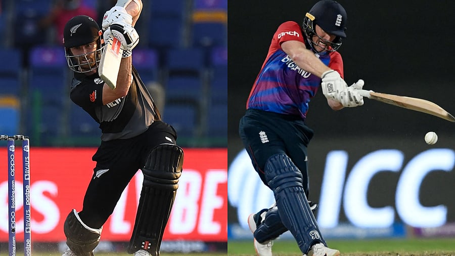 New Zealand's captain Kane Williamson (L) and England's captain Eoin Morgan (R). Credit: AFP Photo