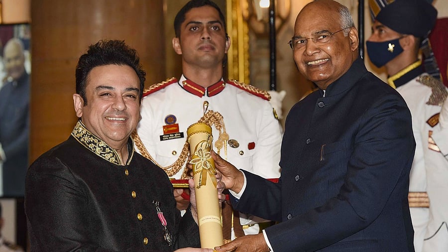 President Ram Nath Kovind presents the Padma Shri Award to singer Adnan Sami Khan, at the Civil Investiture Ceremony-I, at Rashtrapati Bhavan. Credit: PTI Photo