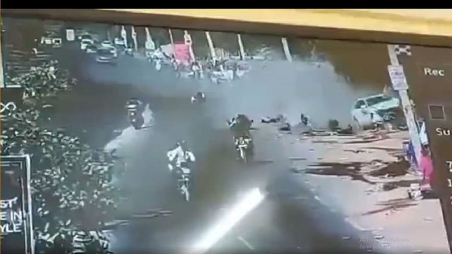 The video clearly shows the driver of the car losing control and ramming into roadside shanties, hitting people all around. Credit: Twitter/@Viveksbarmeri