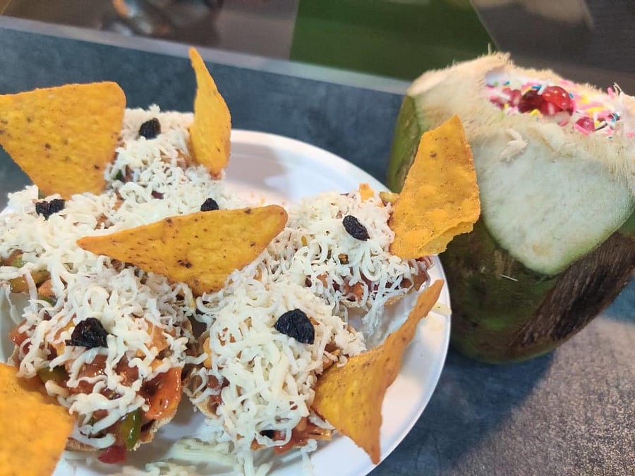 Chaat pizza basket at The Coconut Shelter.