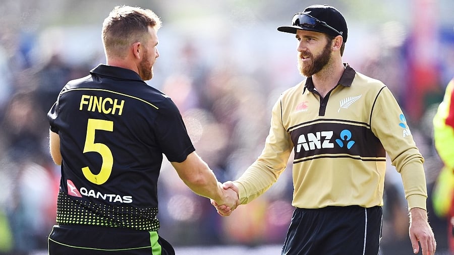 Australian skipper Aaron Finch and his New Zealand counterpart Kane Williamson. Credit: IANS Photo