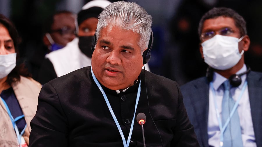 India's Environment Minister Bhupender Yadav attends the UN Climate Change Conference. Credit: Reuters Photo