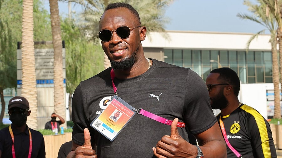 Jamaican sprinter Usain Bolt arrives for a charity run at the Expo 2020, in the Gulf emirate of Dubai, on November 13, 2021. Credit: AFP Photo