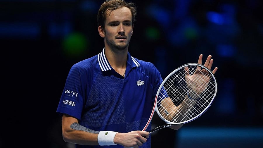 Russia's Daniil Medvedev celebrates after defeating Norway's Casper Ruud during their semi-final match of the ATP Finals at the Pala Alpitour venue in Turin. Credit: AFP Photo