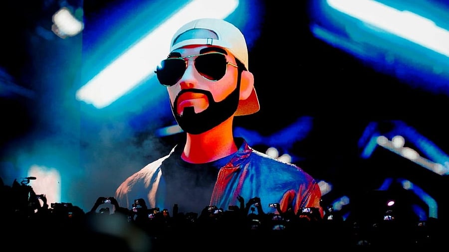 An animation showing El Salvador's President Nayib Bukele is displayed on a large screen at the closing party of the 'Bitcoin Week' where he announced the plan to build the first 'Bitcoin City'. Credit: Reuters Photo