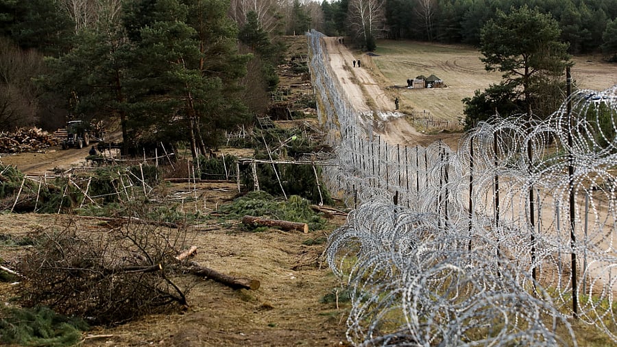 Makeshift shelters are pictured on the Belarusian-Polish border amid the migrant crisis. Credit: Reuters Photo