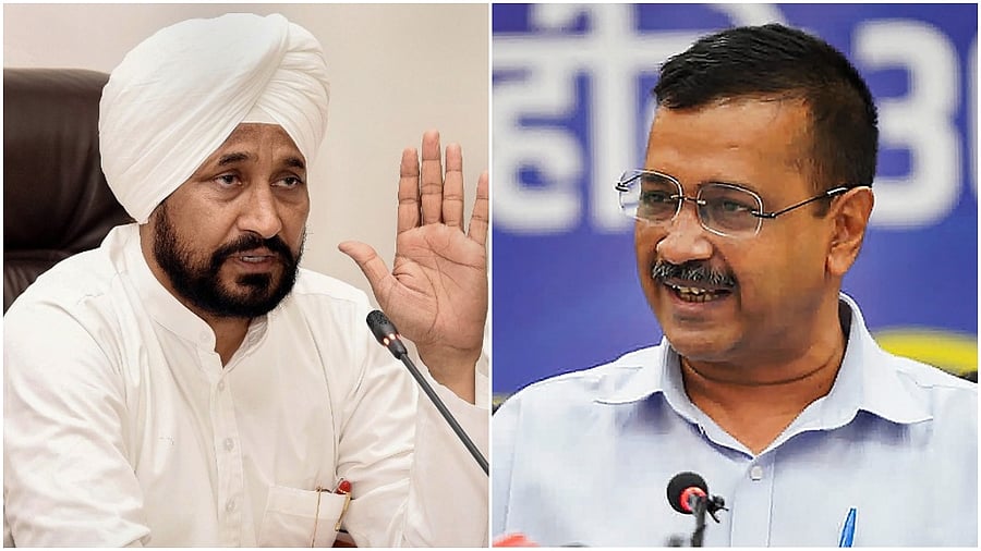 Punjab Chief Minister Charanjit Channi and Delhi Chief Minister Arvind Kejriwal. Credit: PTI Photos