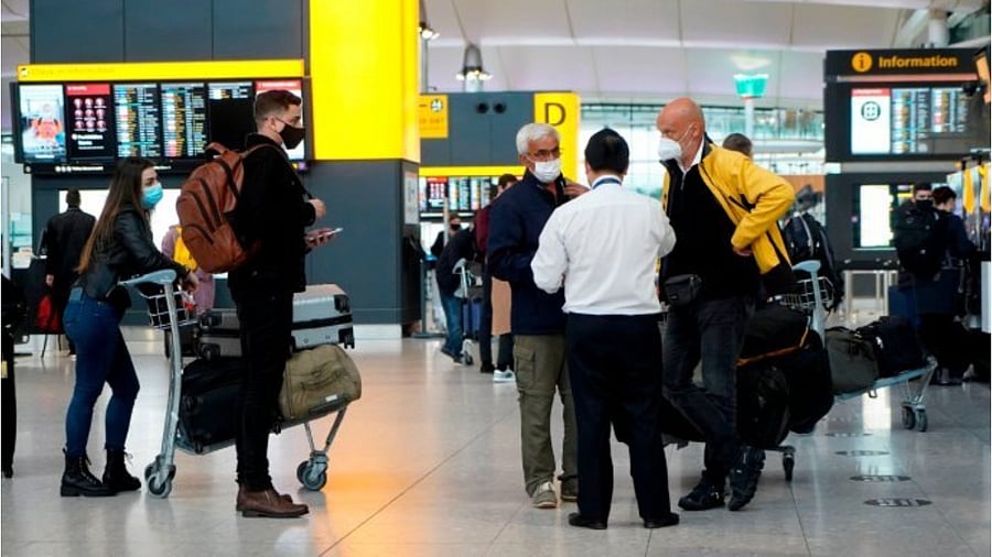 Britain on Thursday temporarily banned flights from South Africa, Namibia, Botswana, Zimbabwe, Lesotho and Eswatini from Friday after its detection was announced. Credit: AFP Photo