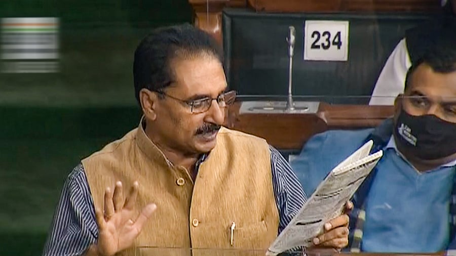 Revolutionary Socialist Party (RSP) MP NK Premachandran speaks in the Lok Sabha. Credit: PTI Photo
