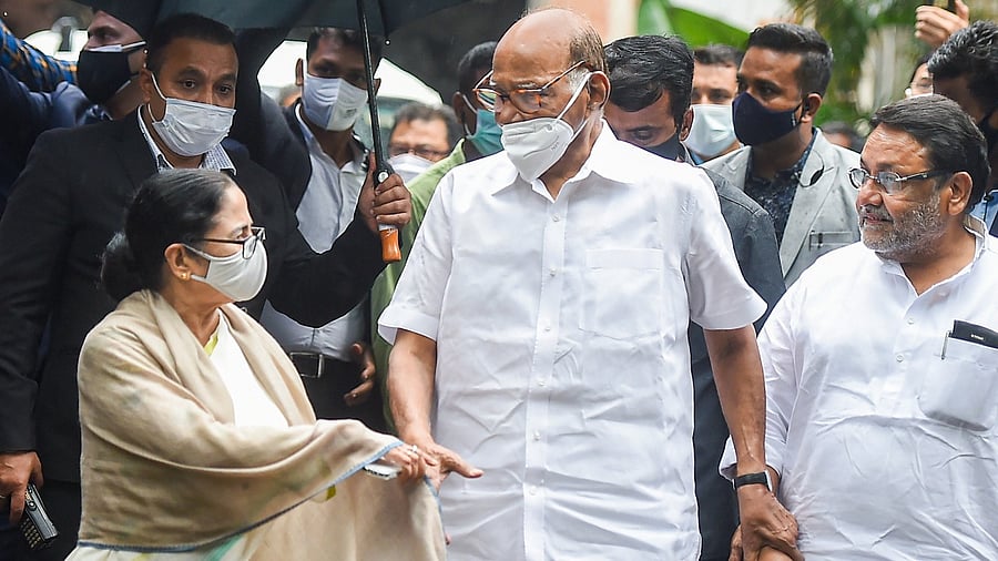 West Bengal CM Mamata Banerjee met NCP leader Sharad Pawar on Wednesday. Credit: PTI Photo