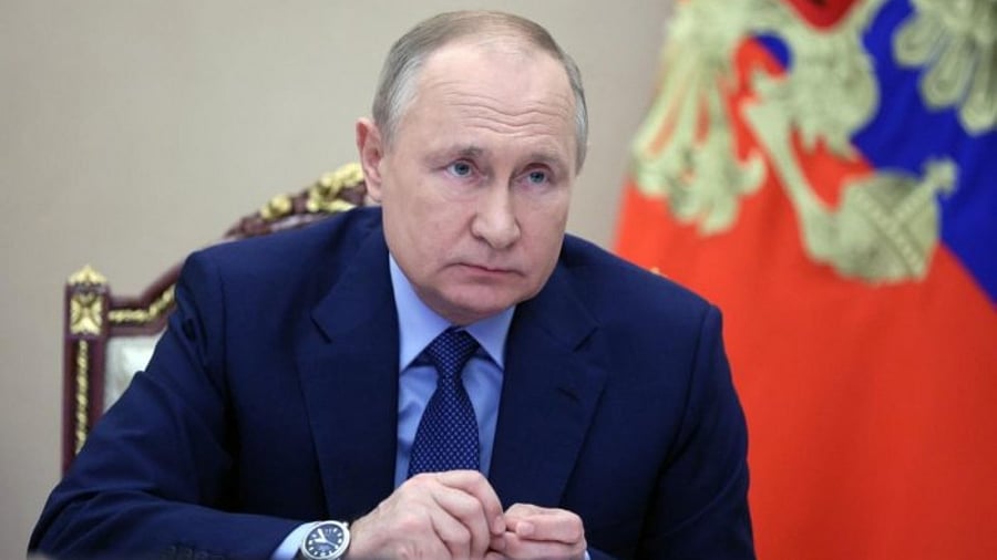 Russian President Vladimir Putin chairs a meeting via teleconference on the situation of coal mining enterprises in Kuzbass, at the Kremlin in Moscow. Credit: AFP Photo