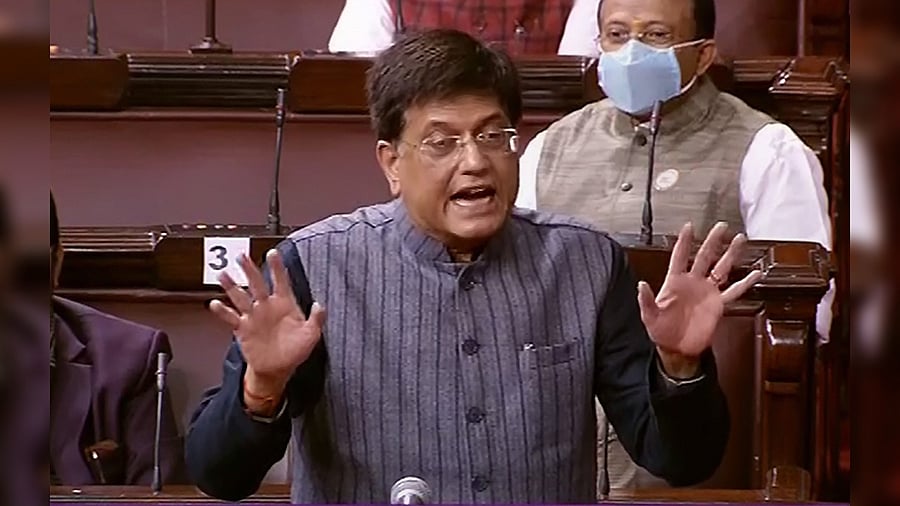 Piyush Goyal speaks in the Rajya Sabha. Credit: PTI Photo