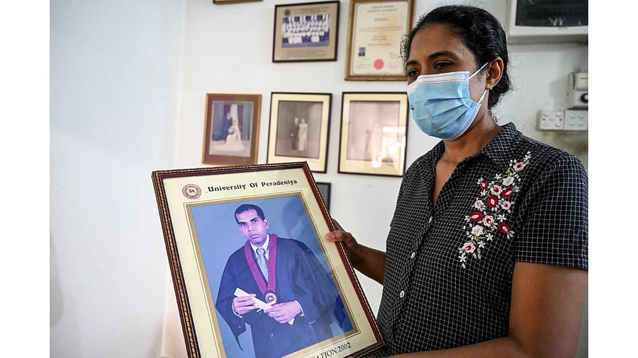 Nilushi Dissanayake, the wife of Sri Lankan national Priyantha Kumara Diyawadana. Credit: AFP Photo