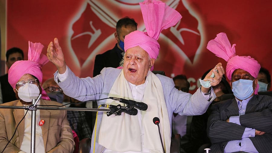 Farooq Abdullah addresses NC's central zone. Credit: PTI Photo