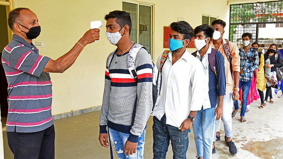 Reports of new clusters, including the Jawahar Navodaya Vidyalaya in Chikkamagaluru district have created panic among parents and students. Credit: DH File Photo