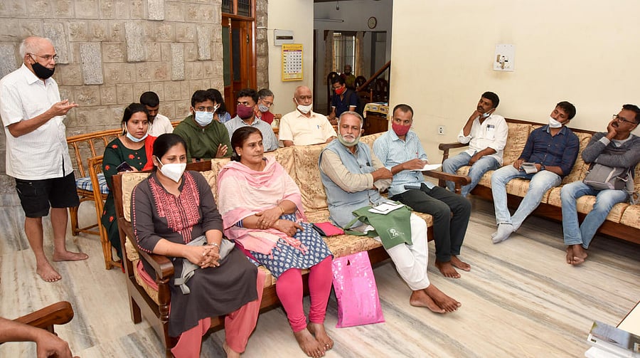 The eco-activists held a meeting at the residence of Mysore Grahakara Parishat Founder Bhamy V Shenoy in the city on Wednesday. Credit: DH Photo