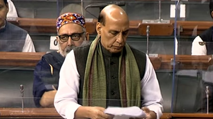 Defence Minister Rajnath Singh. Credit: YouTube/@Sansad TV