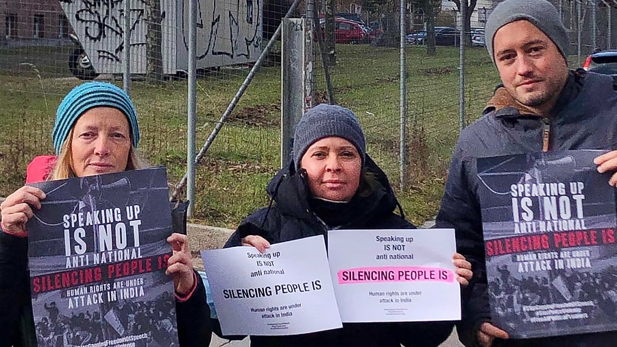 Individuals and 30 Indian diaspora groups as well as International human rights organisations from over 15 countries across the world join together for a social media campaign on Human Rights in India with the message, "Speaking up is not anti-national, silencing people is", in Zurich, Friday. Credit: PTI Photo