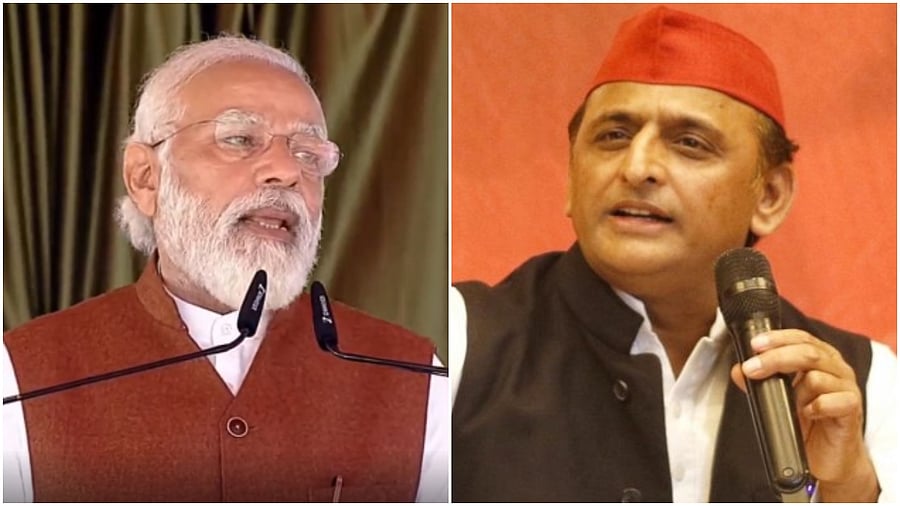 Prime Minister Narendra Modi and Akhilesh Yadav. Credit: Twitter/@PIB_India and IANS Photo