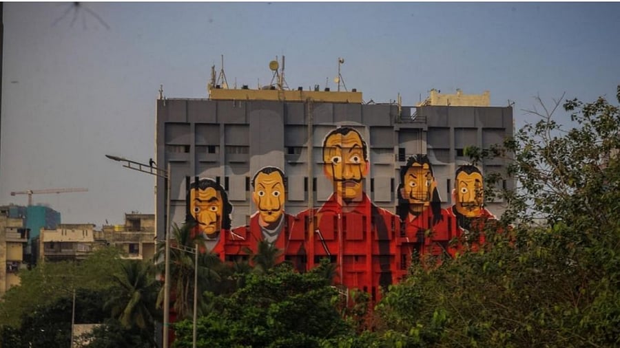 A view of the Money Heist mural in Mumbai. Credit: Instagram/ bollywoodartproject