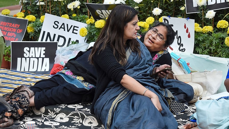 Suspended TMC MP Dola Sen and Shiv Sena MP Priyanka Chaturvedi. Credit: PTI Photo
