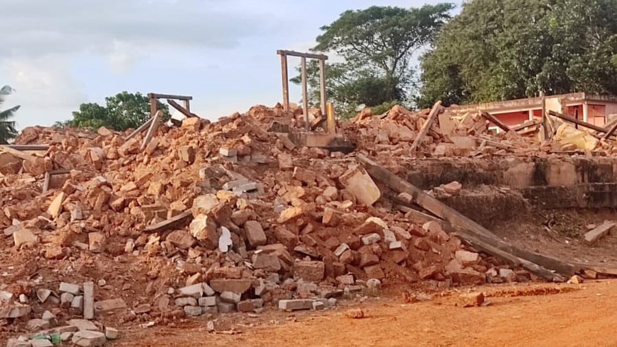 The heritage Nellikatte Government School building demolished in Puttur. Credit: Special arrangement