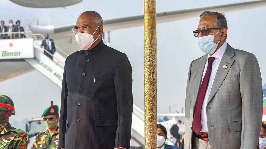 President Kovind is in Bangladesh on his maiden State Visit at the invitation of his counterpart M Abdul Hamid to attend the golden jubilee celebrations of Bangladesh's independence from Pakistan in 1971. Credit: PTI Photo