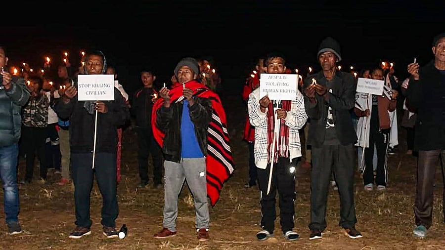 Locals stage a protest demanding repeal of Armed Forces (Special Powers) Act in Mon district of Nagaland. Credit: PTI photo