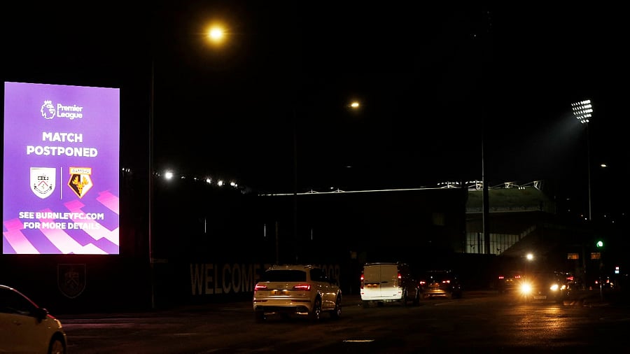 General view of a sign outside the Turf Moor stadium after the match between Burnley and Watford was postponed due to a Covid-19 outbreak. Credit: Reuters File Photo