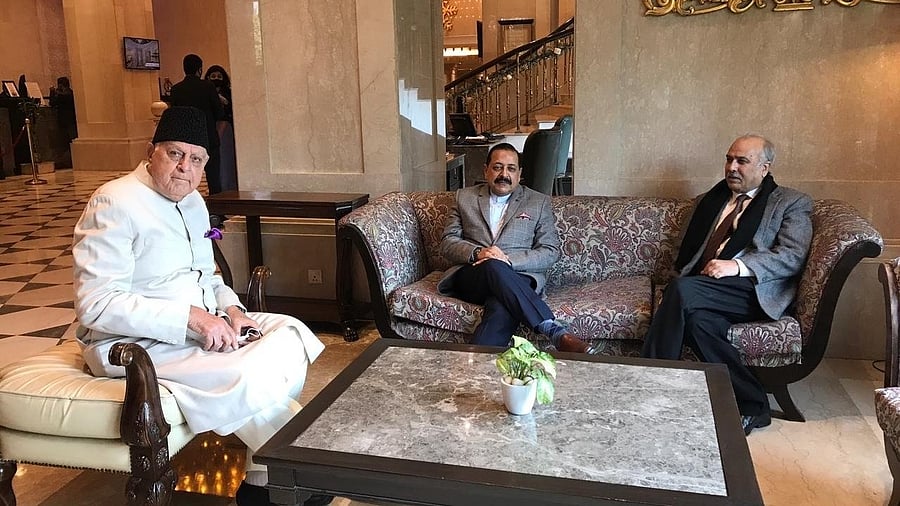 Farooq Abdullah and Masoodi arrived to attend the second meeting of the Delimitation Commission. Credit: IANS Photo