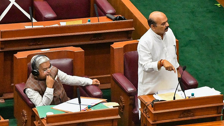 Bommai speaks during the Winter Session of the Karnataka Legislative Assembly. Credit: PTI Photo