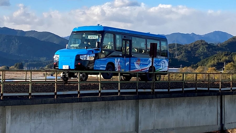 The DMV looks like a minibus and runs on normal rubber tyres on the road. Credit: Reuters Photo