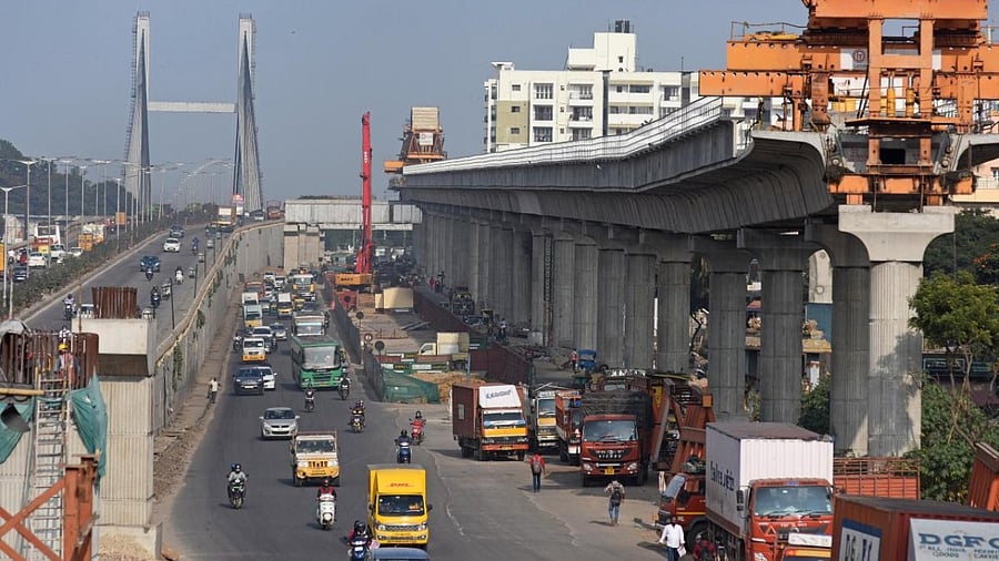 The under-construction KR Puram Metro. Credit: DH photo