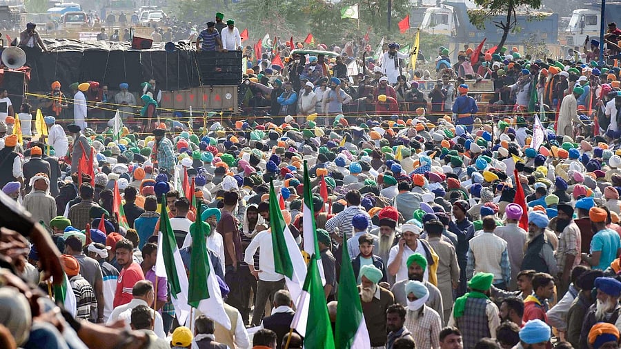 A view of the farmers' protest at Delhi border earlier this year. Credit: PTI File Photo
