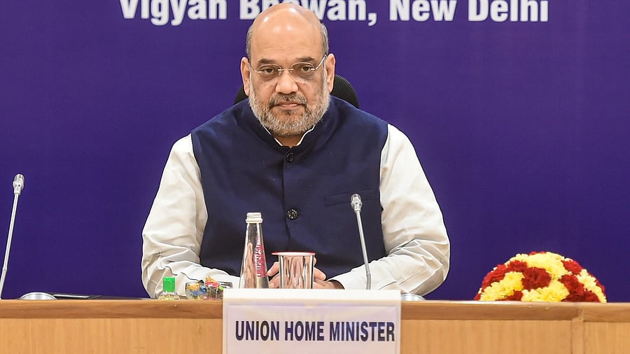 Amit Shah chairs a meeting on Narcotics Control at Vigyan Bhavan in New Delhi. Credit: PTI Photo