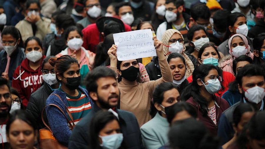 On Monday, a protest march was held by the resident doctors towards the Supreme Court. Credit: Reuters Photo