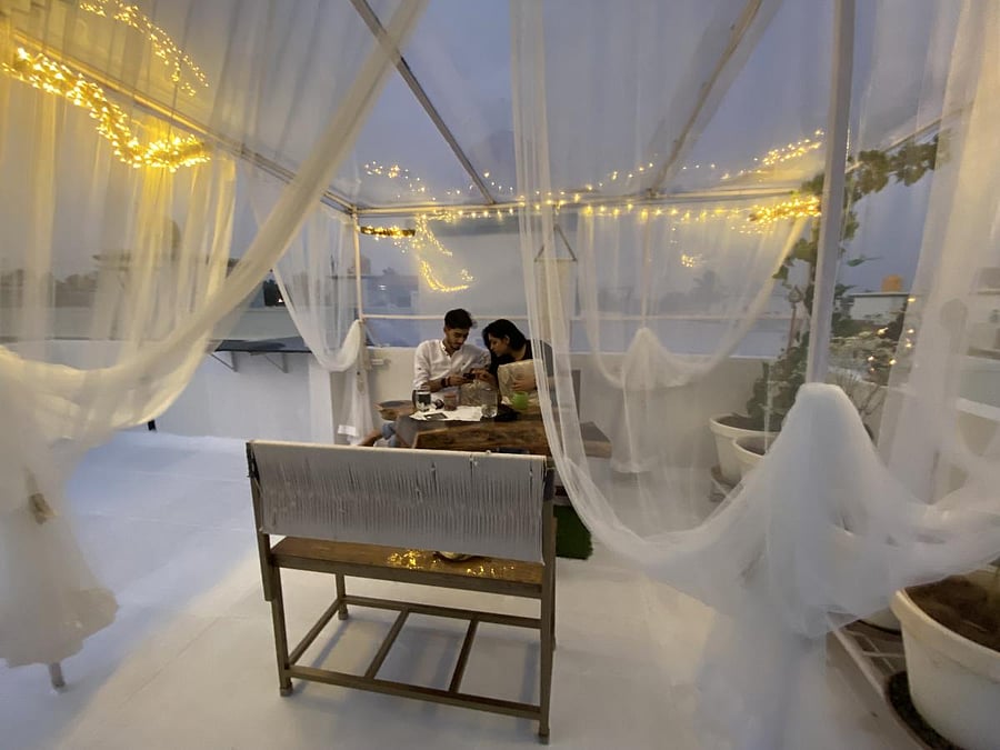 A couple booked the rooftop of an independent house in Sarjapura for dining via Thinnai recently.