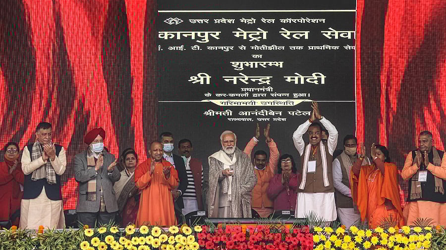 Speaking at the launch of the Kanpur Metro section, BJP leaders accused the SP of large-scale corruption. Credit: PTI Photo