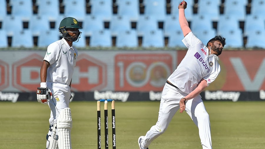 The wicket is a treacherous one for the batsmen, and perfect for the Indian seamers to exploit. Credit: AFP