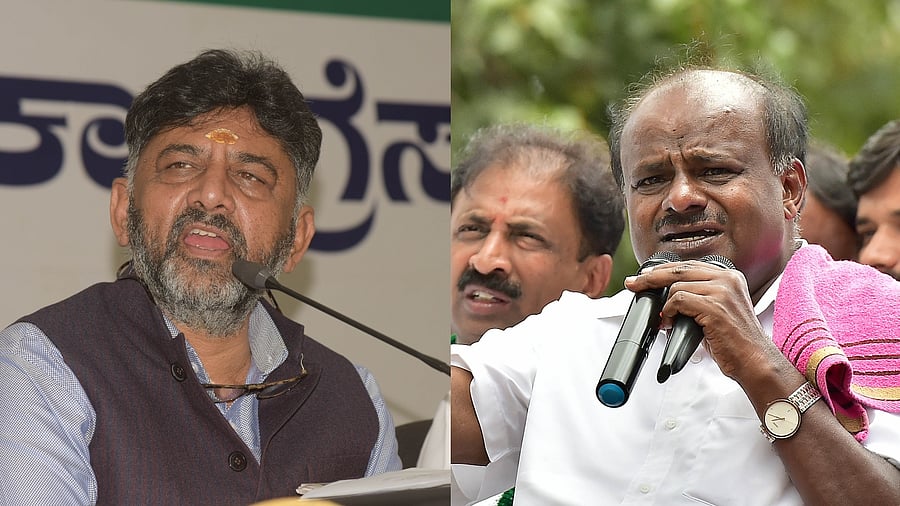KPCC chief D K Shivakumar (L) and JD(S) leader H D Kumaraswamy. Credit: DH File Photos
